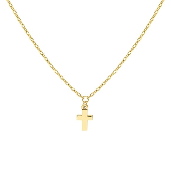 14K Solid Yellow Gold Mini Small Cross Dainty Necklace